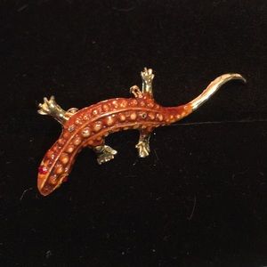 Vintage Brown Textured Enamel Salamander Brooch
